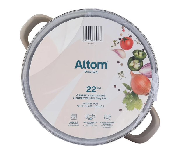 Altom Garnek emaliowany 22cm z pokrywą szklaną 3,5l taupe - 1580546 - zdjęcie 5